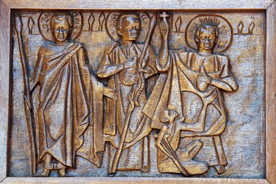 Kapliczka katolickich męczenników Namugongo, Kampala. Płaskorzeźba drzwi kościoła, 20160217, Kampala, Uganda autorstwa Unbekannt