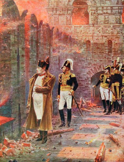 Napoleon i jego sztab przyglądają się paleniu Moskwy, 1812, koniec XIX wieku autorstwa Unbekannt