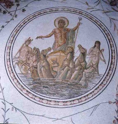 Neptun na swoim rydwanie, z hipokampem i trytonami (mozaika) autorstwa Unbekannt