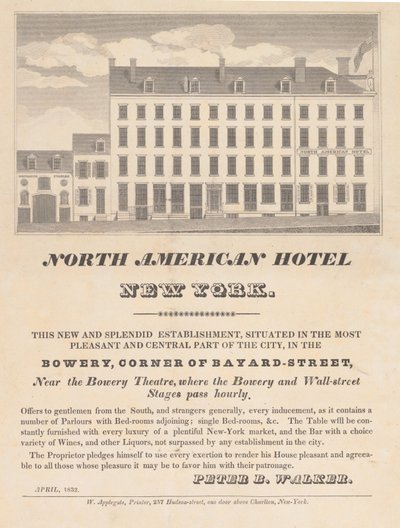 North American Hotel, Nowy Jork, kwiecień 1832. autorstwa Unbekannt