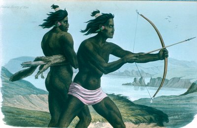 Północnoamerykańscy Indianie San Francisco polujący z łukami i strzałami, ok. 1840 r. autorstwa Unbekannt