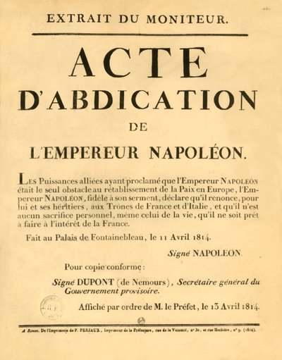 Zawiadomienie o abdykacji cesarza Napoleona, 11 kwietnia 1813, 1921. autorstwa Unbekannt
