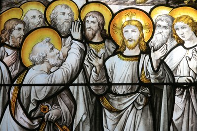 Witraż w kościele Notre Dame de Beaune: Święty Piotr protestuje przeciwko swojej wierności Chrystusowi Beaune France autorstwa Unbekannt