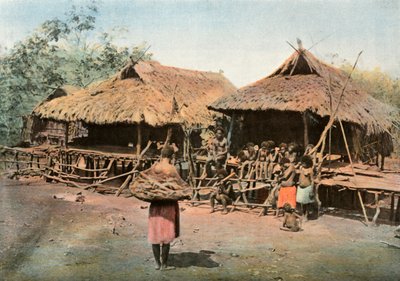 Nowa Gwinea. Karapuna. Rdzennej Wioski, Papua Nowa Gwinea. Karapuna. Miejscowa wioska, 1900. autorstwa Unbekannt