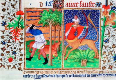 Listopad: karmienie świń i Strzelca, c1423 autorstwa Unbekannt