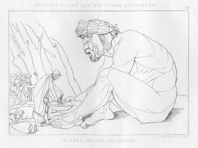 Odyseusz pijący z cyklopem Polyfemosem, ok. 1833 r. autorstwa Unbekannt