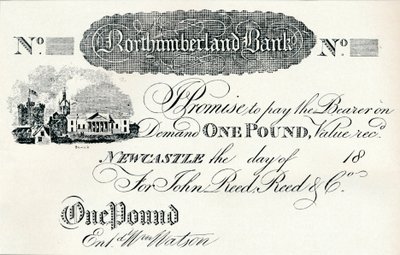 Jednofuntowy banknot wystawiony dla Northumberland Bank, c1820 autorstwa Unbekannt