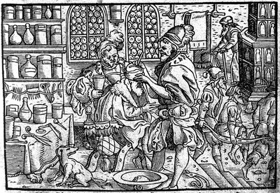 Operacja na głowie mężczyzny. Od: Wielkie lekarstwo na rany Theophrastus Bombastus von Hohenheim, 1562 autorstwa Unbekannt