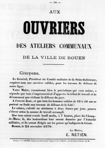 Ouvriers, z francuskich plakatów politycznych Komuny Paryskiej, maj 1871 autorstwa Unbekannt