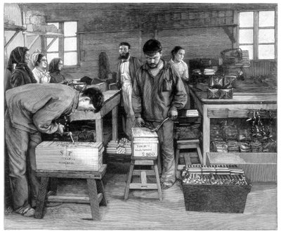Pakowanie wkładów do pudełek w Isleten, niedaleko Fluelen, Szwajcaria, 1893 autorstwa Unbekannt