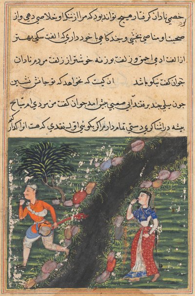 Strona z Opowieści papugi Tuti-nama: Szesnasta noc: Krzyże włóczęgów..., c. 1560. autorstwa Unbekannt