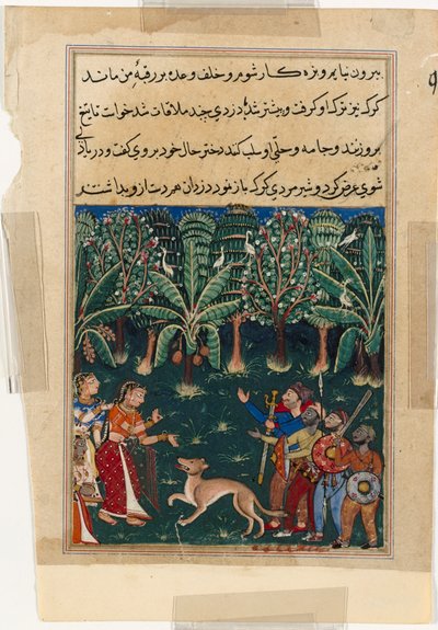 Strona z Opowieści papugi Tuti-nama: Dwunasta noc: Córka kupców..., c. 1560. autorstwa Unbekannt