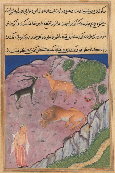 Strona z Opowieści papugi Tuti-nama: Dwudziesta pierwsza noc: Brahman..., c. 1560. autorstwa Unbekannt