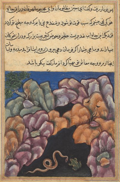Strona z Opowieści papugi Tuti-nama: Dwudziesta szósta noc: Wąż wchodzi..., c. 1560. autorstwa Unbekannt