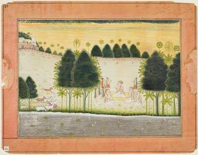 Strona z Bhagavata Purany: Nanda i starsi w naradzie z gopasami 1690-1700. autorstwa Unbekannt