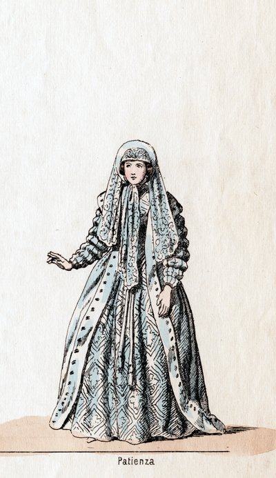 Cierpliwość, projekt kostiumu do sztuki Szekspira Henryk VIII, XIX w. autorstwa Unbekannt