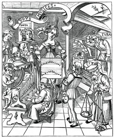 Personifikacja muzyki, z pomocnikami, poetą i muzykami, 1508, 1870 autorstwa Unbekannt