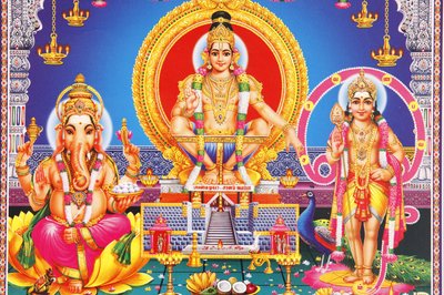 Obraz hinduskich bogów Ganesha, Ayyappa i Subramanya India autorstwa Unbekannt