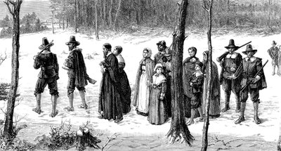 Ojcowie pielgrzymi w drodze do kościoła, 1620 autorstwa Unbekannt