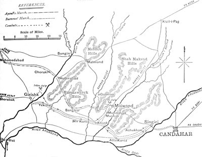 Plan marszu generała Burrowsa do Helmunda 4–29 lipca 1880 r., ok. 1880 r. autorstwa Unbekannt