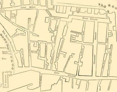 Plan części Westminster w latach 1734-1748 – przed wzniesieniem Great George Street autorstwa Unbekannt