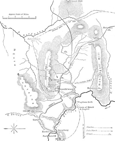 Plan marszów w pobliżu Isandhlwany między 12 a 22 stycznia 1879 r., ok. 1880 r. autorstwa Unbekannt
