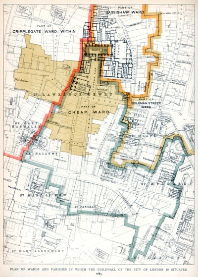 Plan okręgów i parafii, w których znajduje się Guildhall of the City of London, 1886 r. autorstwa Unbekannt