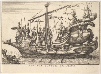 Tablica 12: Atalanta prowadzona przez Dianę Atalata condoti da Diana, w towarzystwie wojowników bearin…, 1664. autorstwa Unbekannt