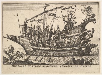 Płyta 13: Argonauts Meleager i Tydeus prowadzony przez Kupidyna Meleagro et Tideo Argonotes condotti..., 1664 autorstwa Unbekannt