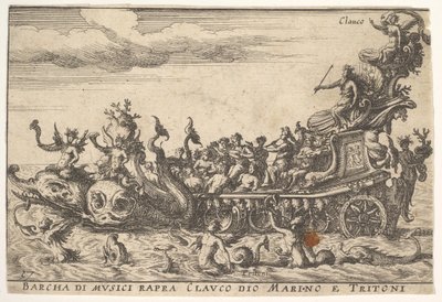 Płyta 16: Statek muzyków z bogiem morza Klaukiem i trytonami Barcha di musici rapra C..., 1664. autorstwa Unbekannt