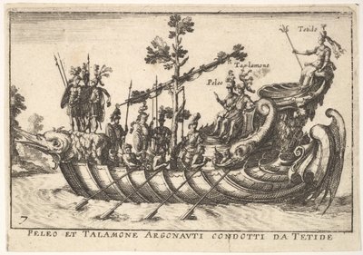 Tablica 7: Peleus i Talamone dowodzeni przez Argonautów z Tetides, z Wspaniałego korowodu w t..., 1664. autorstwa Unbekannt