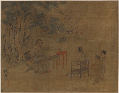 Gra na cytrze pod sosnami, prawdopodobnie dynastia Ming, 1368-1644. autorstwa Unbekannt