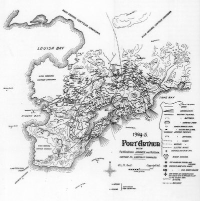 Port Artur, Mandżuria, ukazujący fortyfikacje japońskie i rosyjskie, wojna rosyjsko-japońska, 1905 autorstwa Unbekannt
