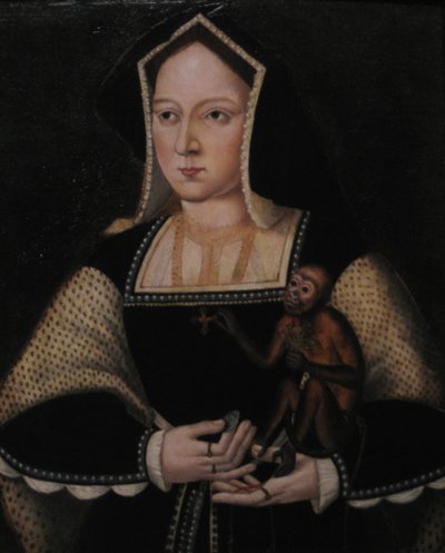 Portret Katarzyny Aragońskiej ze swoją małpką Kopia wg Lucasa Horenbouta, ok. 1530 autorstwa Unbekannt