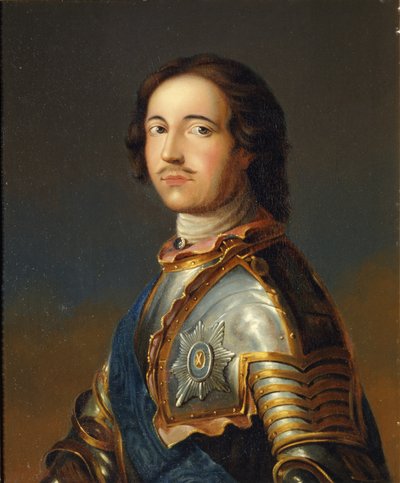 Portret cesarza Piotra I Wielkiego 1672-1725 w zbroi rycerskiej autorstwa Unbekannt