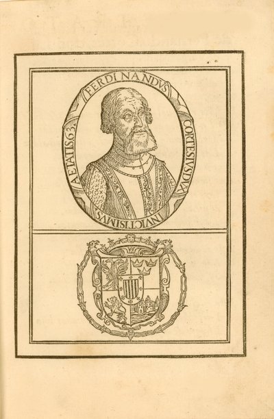 Portret Hernána Cortésa 1485-1547 z jego herbem, 1588. autorstwa Unbekannt