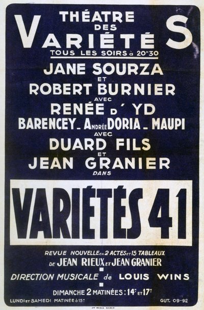 Plakat reklamujący pokaz odmiany Variétés 41, Francja, 1941 r autorstwa Unbekannt