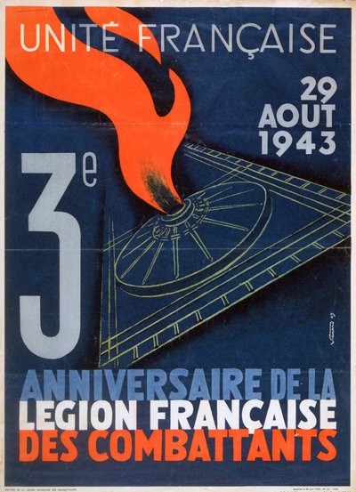 Plakat z okazji 3. rocznicy powstania Legion Francaise des Combattants, 1943 autorstwa Unbekannt