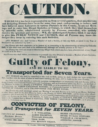 Plakaty ostrzegające winnych nielegalnych przysięgi podlegały deportacji, 1834, 1934. autorstwa Unbekannt