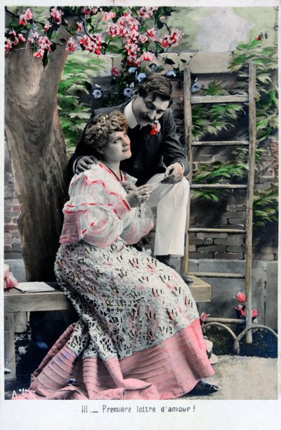 Premierowy list miłosny, stara francuska pocztówka, c1900 autorstwa Unbekannt