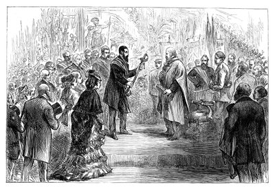 Prezentacja miecza Giuseppe Garibaldiemu w Kryształowym Pałacu, 1864, koniec XIX wieku autorstwa Unbekannt