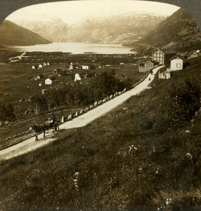Ładna, otoczona górskimi ścianami wioska i jezioro Roldal, w surowej zachodniej Norwegii, ok. 1905. autorstwa Unbekannt