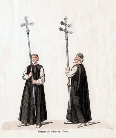 Ksiądz ze srebrnym krzyżem, projekt kostiumu do sztuki Szekspira, Henryk VIII, XIX w. autorstwa Unbekannt