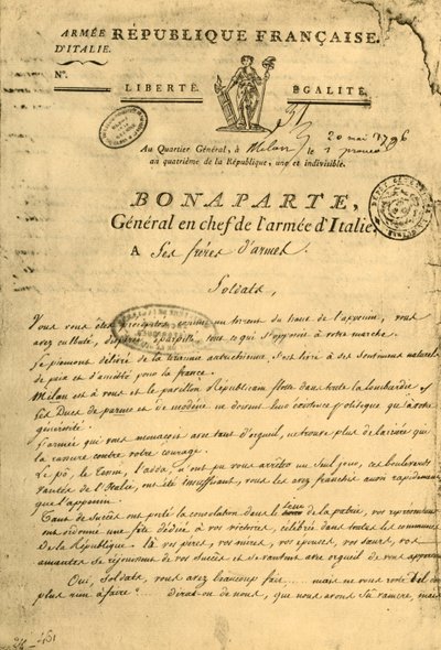 Proklamacja Napoleona do braci broni, 20 maja 1796, 1921. autorstwa Unbekannt