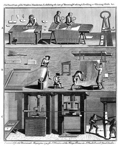 Produkcja sukna wełnianego, 1750 autorstwa Unbekannt