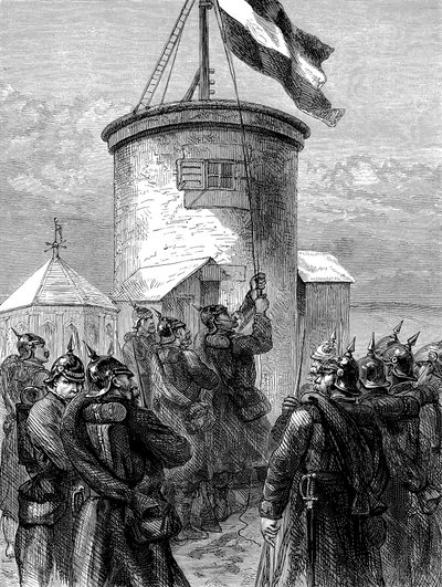 Wojska pruskie podnoszące flagę w Valerien, wojna francusko-pruska, 1870-1871 c1880 autorstwa Unbekannt