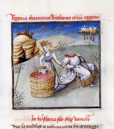 Królowa Tomyris. Od: Speculum Humanae Salvationis Zwierciadło zbawienia ludzkiego autorstwa Ludolpha z Saksonii autorstwa Unbekannt