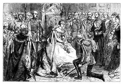 Królowa Wiktoria trzymająca pierwszą inwestyturę Orderu Gwiazdy Indii, ok. 1861 r autorstwa Unbekannt