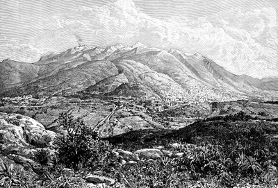 Quito i góra Pichincha, Ekwador, 1895 autorstwa Unbekannt