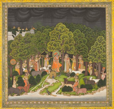 Radha i Kryszna spotykają się w lesie podczas burzy, ok. godz. 1770. autorstwa Unbekannt